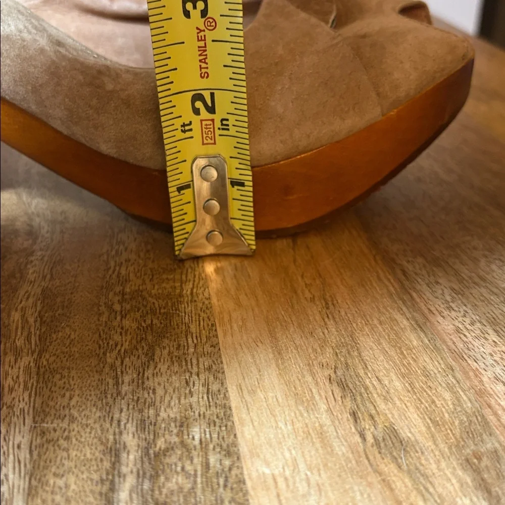 Miz Mooz Reiner Tan Suede Wood Block Heel Sandal Size 8.5